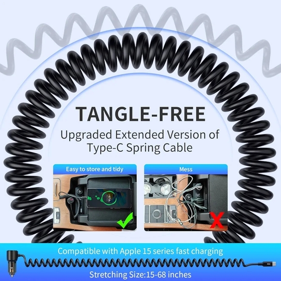 110W USB C Car Charger Fast Charging, with 5.7ft Type C Retractable Coiled Cable - Picture 6 of 14